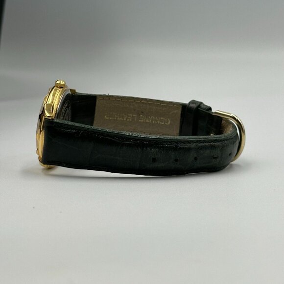 Vintage Guess Watch Women Gold Tone Dark Green Leather Band New Battery 9" - Picture 9 of 13